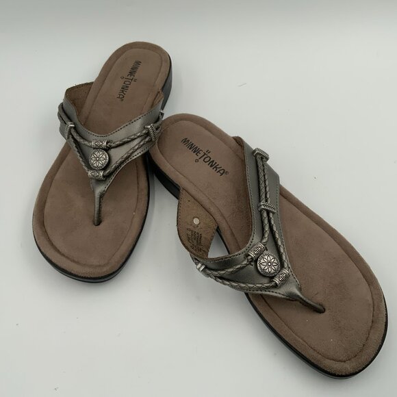 Minnetonka Silverthorne Pewter Sandals Leather WMs 8 - Picture 7 of 10